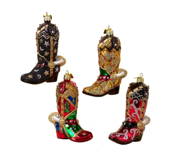 Cowboy Boots Glass Ornaments