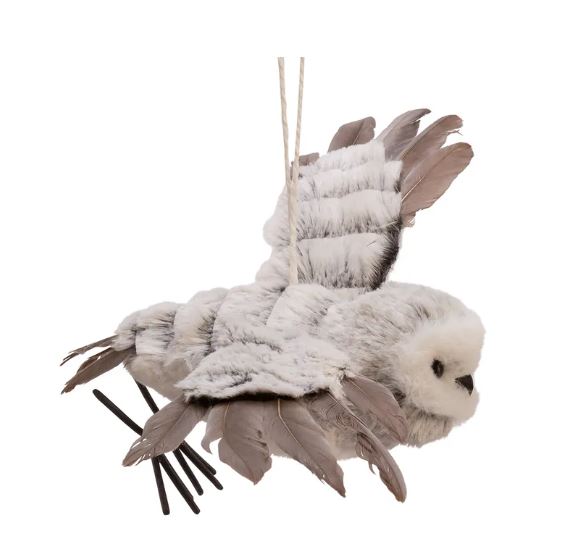 Gray with White Fur Flying Owl by Kurt Adler