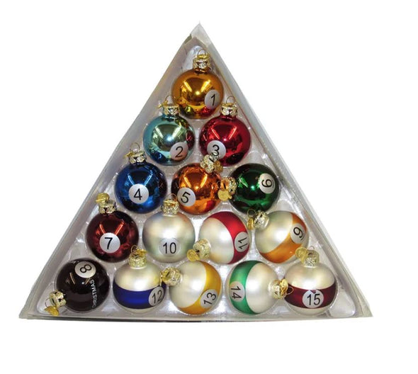 Glass Pool Ball Ornaments (15 Piece Box Set)
