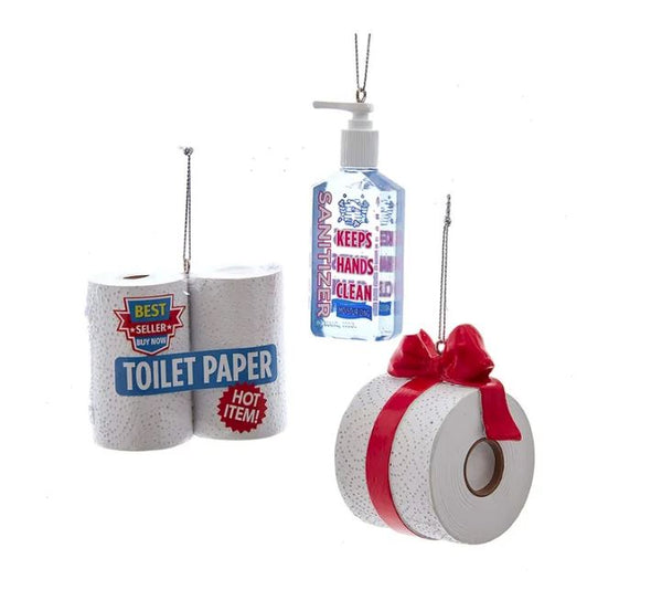 Kurt Adler Hand Sanitizer/Toilet Paper Ornaments