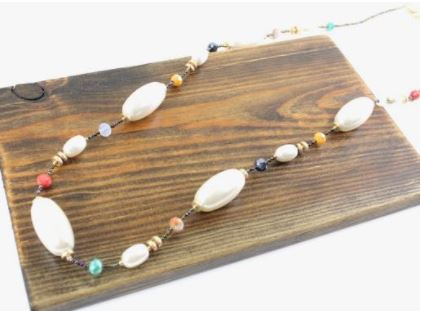 Large Oval Pearl Multicolor Glass Necklace