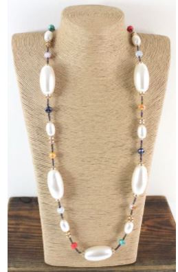 Large Oval Pearl Multicolor Glass Necklace