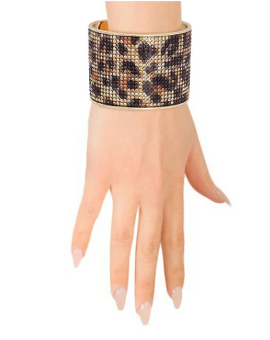 Leopard Stone & Gold Rigid Cuff