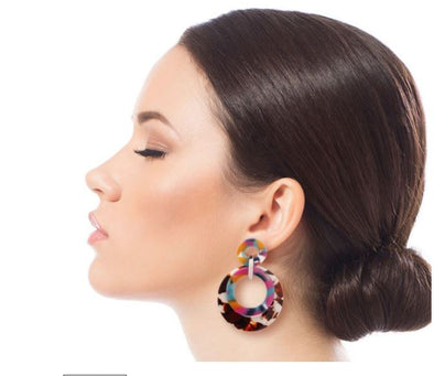 Rainbow Marbled Ring Earrings
