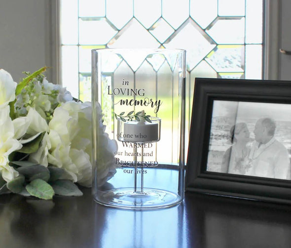 "In Loving Memory" Sympathy LED Glass Tea Light Holder