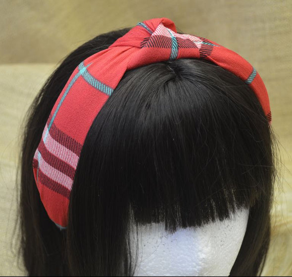 Red Plaid Knot Headband