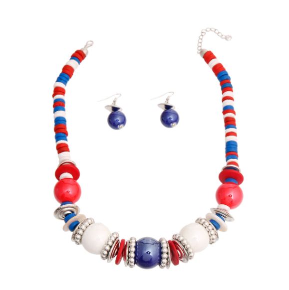 Red, White & Blue Beaded Necklace Set