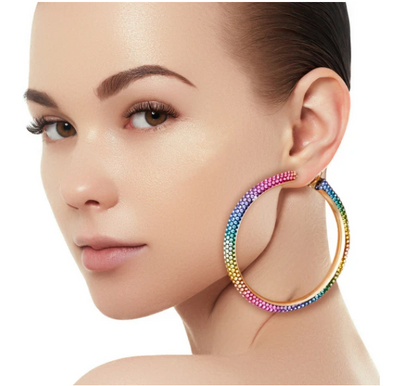 Rainbow Rhinestone Hoop Earrings