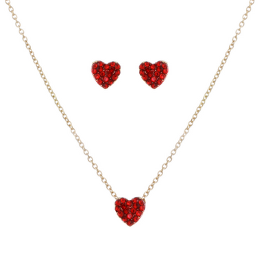 Single Heart Crystal Necklace & Earrings Set