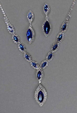 Sapphire and Silver Marquis Cut Crystal Necklace & Earrings Set