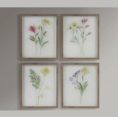 Watercolor Spring Flowers (4-piece Wood Framed Set)