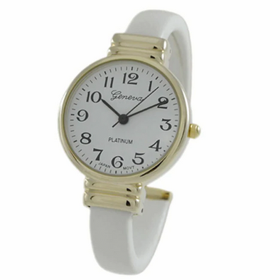 White Faux Leather Bangle Watch
