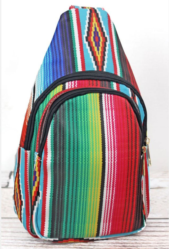 Southwest Serape Faux Leather Small Sling Backpack