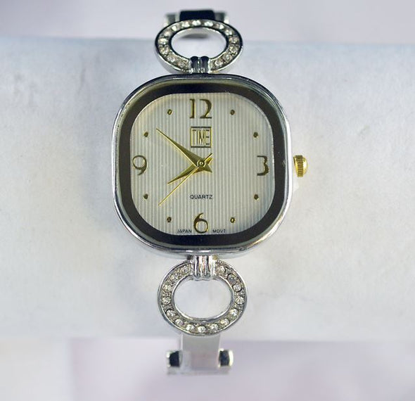 Stylish Silver Bangle Bracelet Watch with Square Face