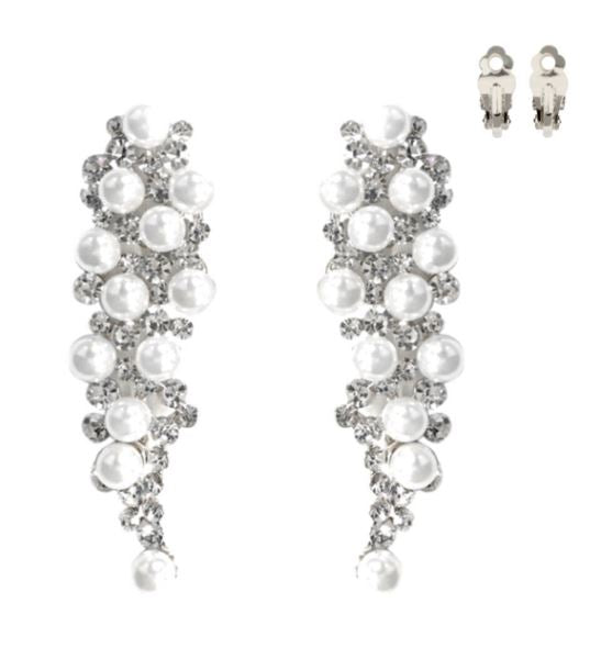 White and Silver Pearl Cluster Clip-On Earrings