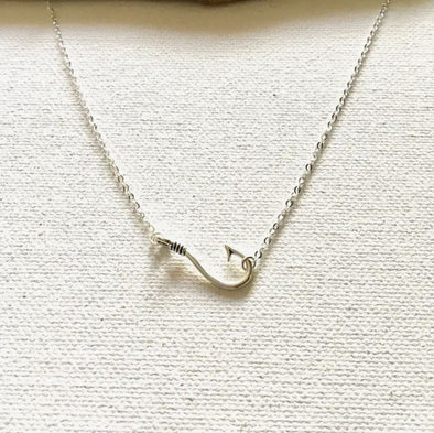 Silver Plated Floating Fish Hook Necklace