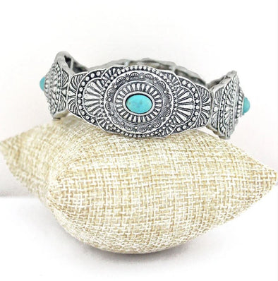Bonita Springs Turquoise & Silvertone Stretch Bracelet