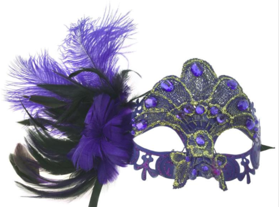 Venetian Purple Eye Mask with Feathers