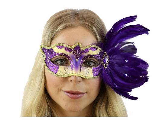 Venetian Purple & Cream Eye Mask with Feathers – Lady Gryphon