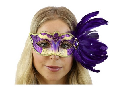 Venetian Purple & Cream Eye Mask with Feathers