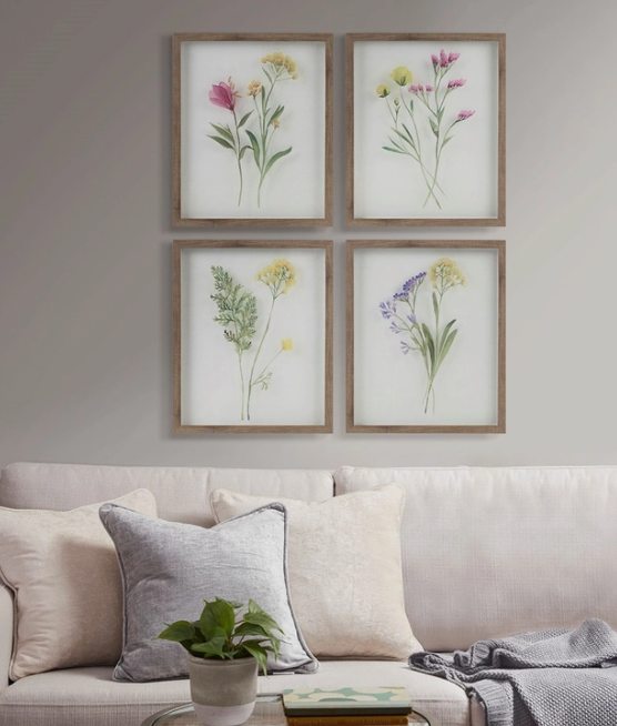 Watercolor Spring Flowers (4-piece Wood Framed Set)