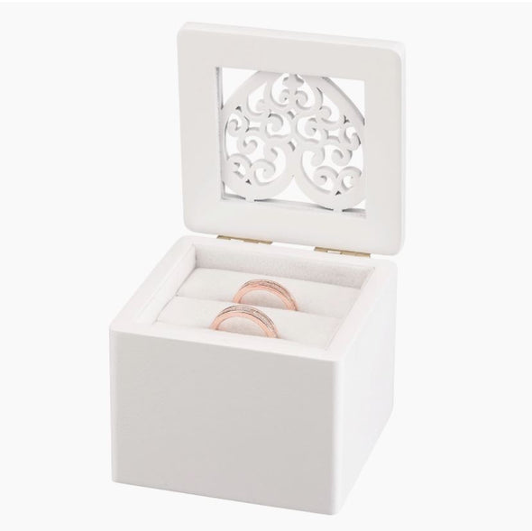 White Filigree Heart Pattern Ring Box