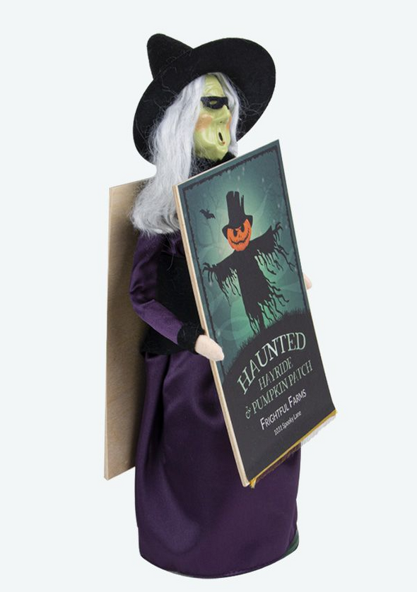 Byers' Choice Witch with Haunted House Sign