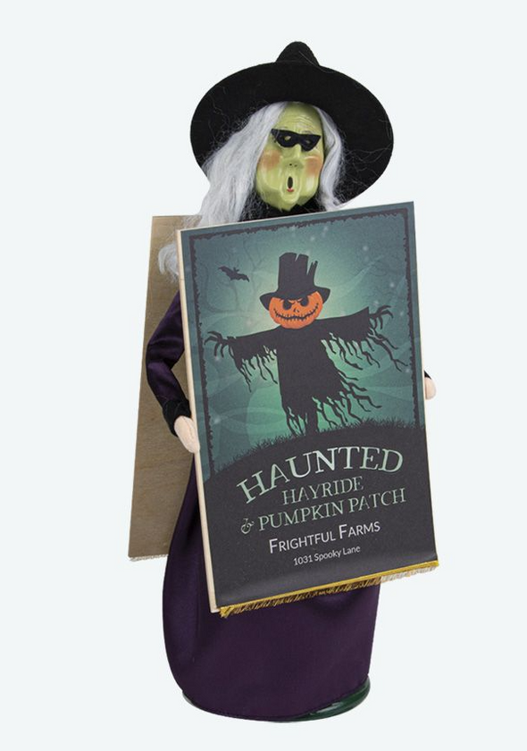 Byers' Choice Witch with Haunted House Sign